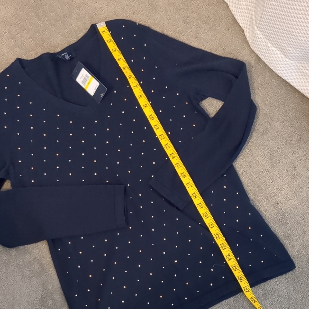 Women's Navy Sweater with Stud Accents - Picture 8 of 8